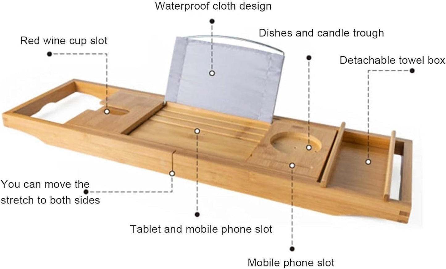 Badewannenablage für Smartphone, Weinglas, Kerze & mehr | Badewannentablett ausziehbar | Regal-Ablage für Badewanne