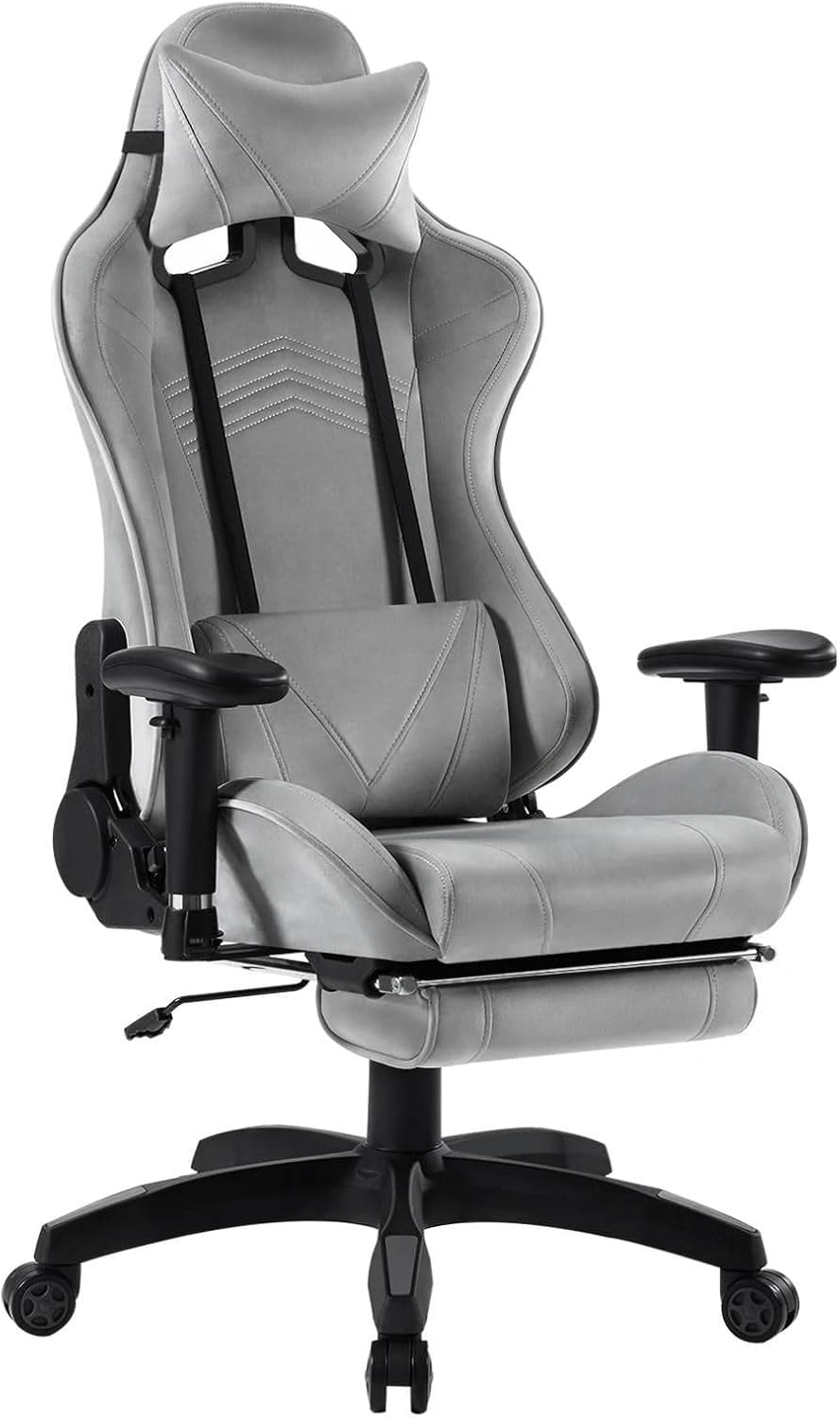 Gaming Stuhl Weiß-Grau Kunstleder und Samt-Stoff | PC-Stuhl Bürostuhl ergonomisch anpassbar | Zocker-Stuhl 150 kg Belastbarkeit