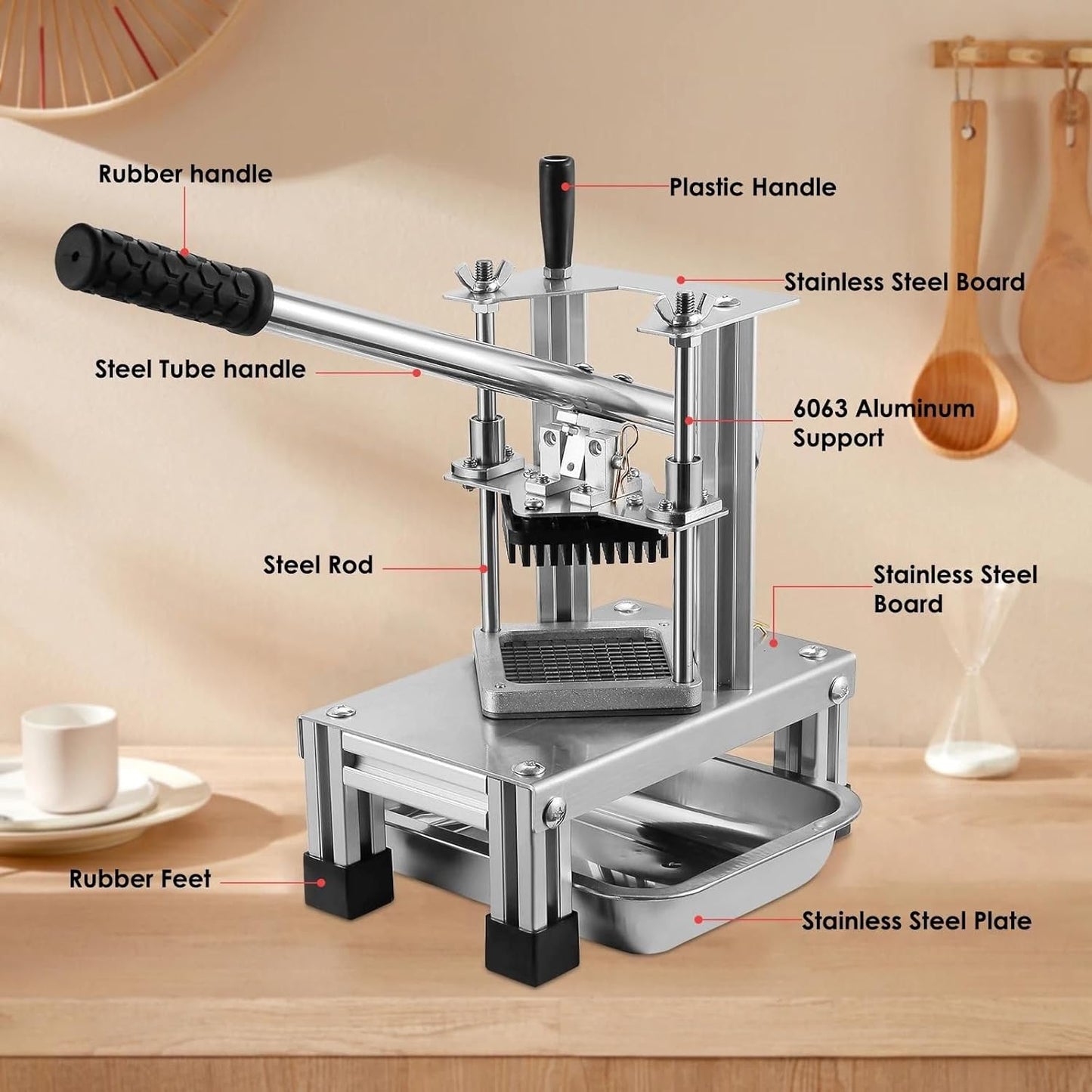 Profi Pommesschneider Edelstahl Gastro 100 kg/Stunde | Kartoffelschneider Maschine 7, 10 & 14 mm Klingen | Multi-Gemüseschneider