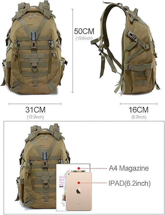 Rucksack wasserdicht Herren & Damen 35l Wandern | Wanderrucksack, Outdoor-Rucksack, Reiserucksack, Tagesrucksack wasserabweisend mit Regenschutz (Khaki)