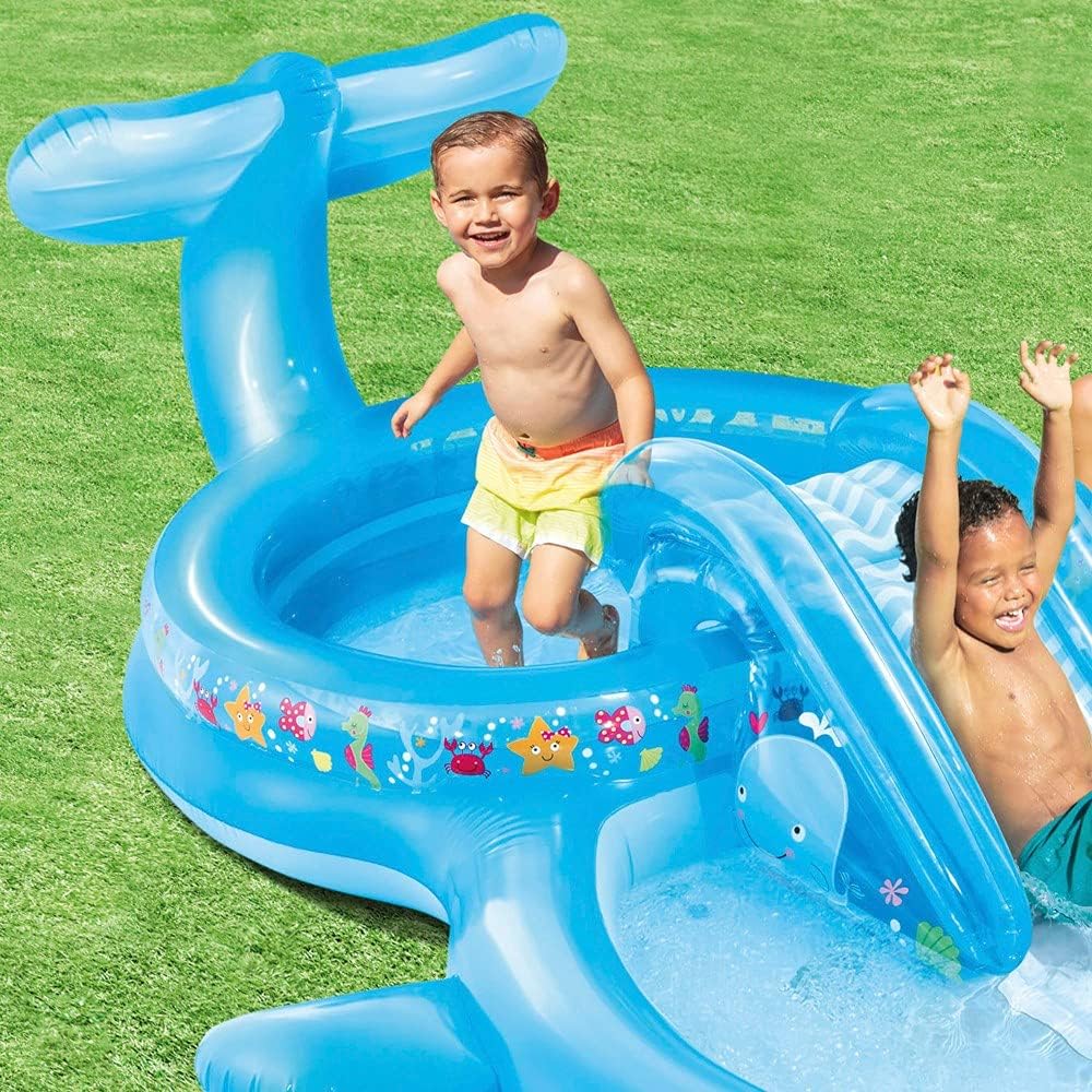 Intex Wasserspielzentrum, 373x234x99 cm, 235 Liter, 81 kg, gepolsterter Boden, Schwimmbad mit Rutsche, mit Sprühgerät, Kinderpool