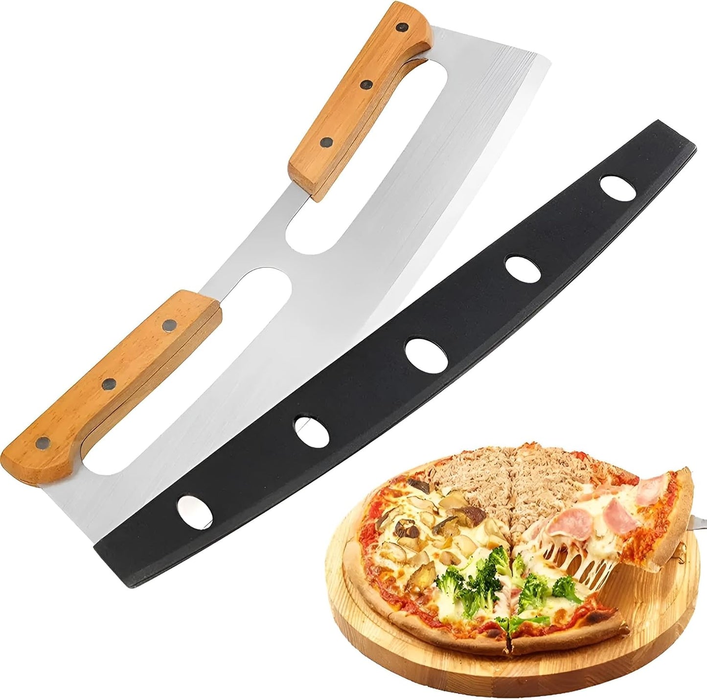 Premium Pizzaschneider groß 35 cm aus Edelstahl | Hochwertiges Pizzamesser als universelles Schneidewerkzeug & Allzweckmesser für die Küche