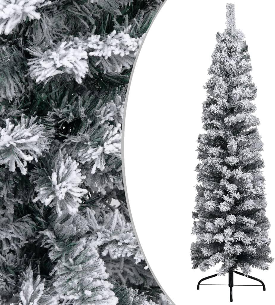 Weihnachtsbaum künstlich schmal 120cm | Schlanker Tannenbaum mit Schnee-Dekor | Weißer Christbaum mit 48 cm Durchmesser