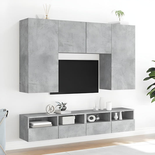 Wohnwand Wohnzimmer 5-teilig klein hängend | Wohnzimmerschrank Weiß, Schwarz, Eiche, Beton für Fernseher bis 35 Zoll | TV Wandschrank Schrankwand aus Holz Gesamtbreite 160 cm (Beton)