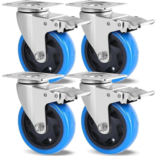 Premium Transportrollen 100mm mit Bremse | Möbel-Transporthilfe Gummi | Möbelrollen 4 Stück