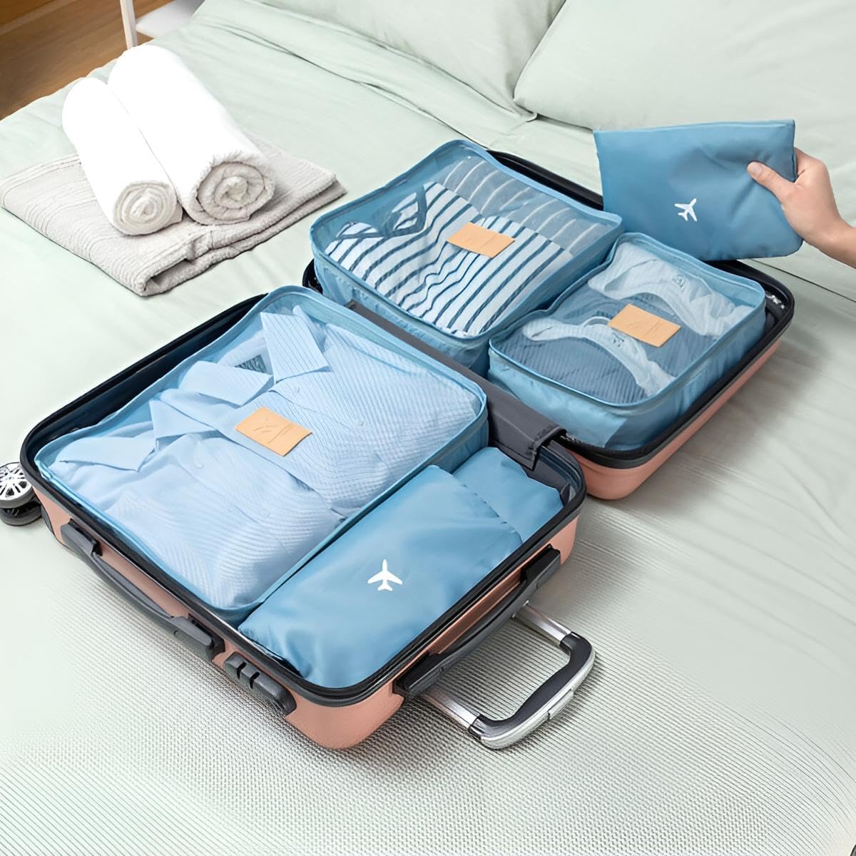 Koffer Organizer Set Kompression 6 Stück | Koffertaschen, Gepäcktaschen, Kleidertaschen Reise & Urlaub | Klein & groß compression extrem leicht, durchsichtig