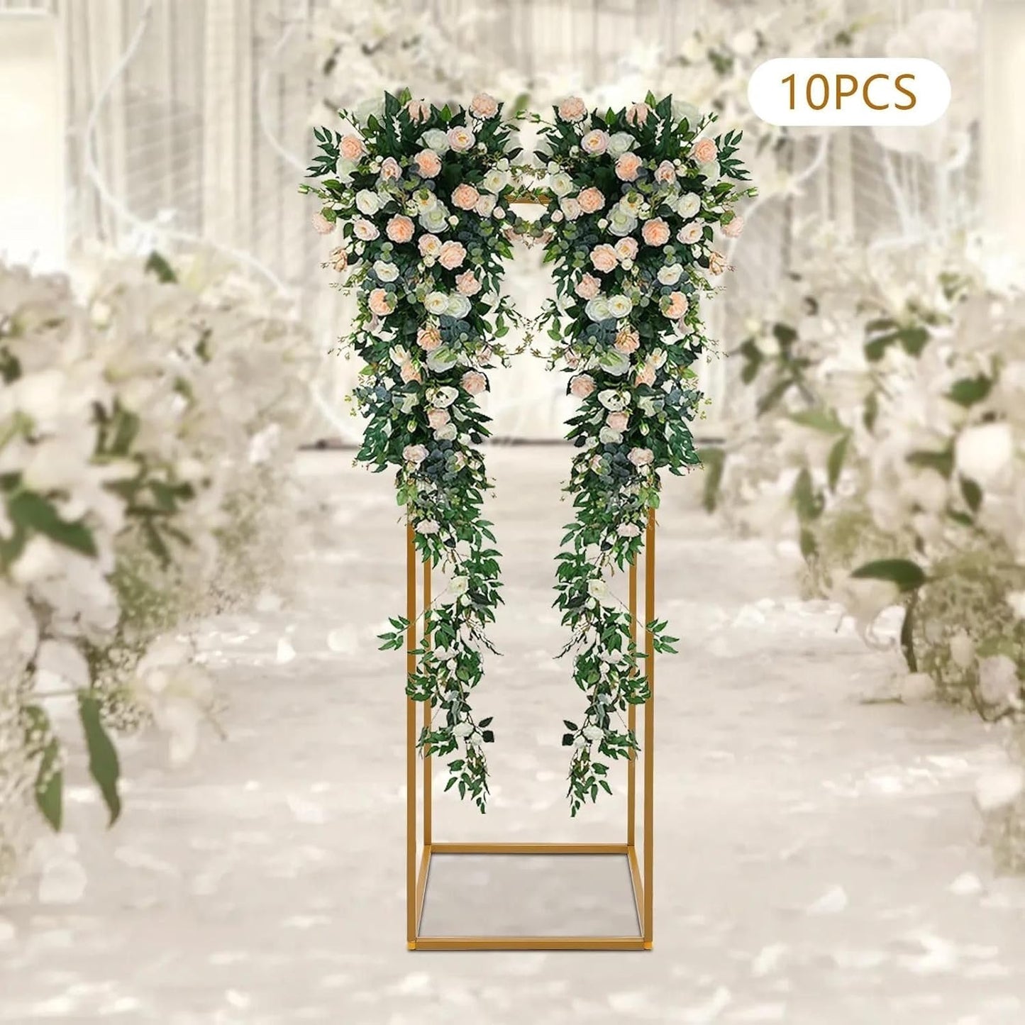 Blumenständer Hochzeit Gold | Blumensäule 40, 60, 80, 100 cm hoch | Metall-Pflanzenständer modern eckig (10x (80 cm))