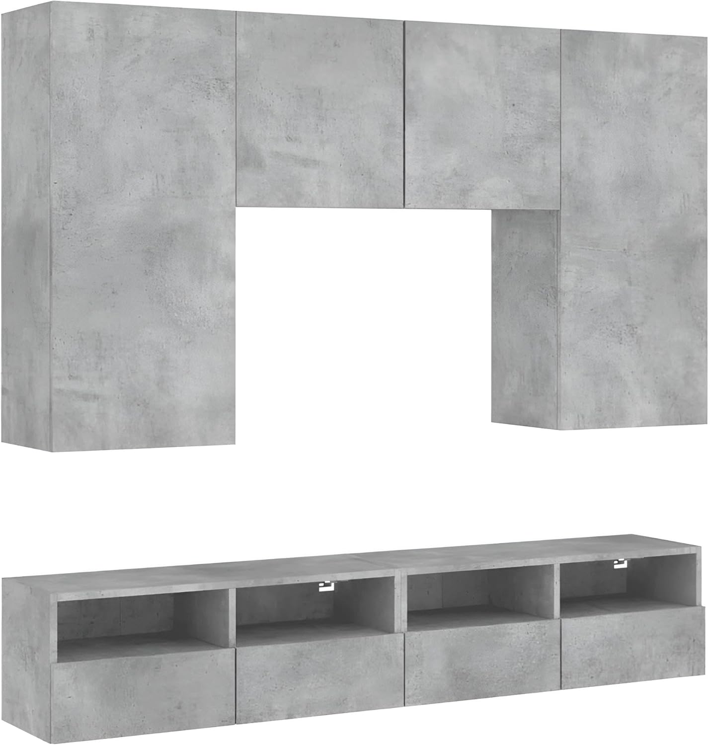 Wohnwand Wohnzimmer 5-teilig klein hängend | Wohnzimmerschrank Weiß, Schwarz, Eiche, Beton für Fernseher bis 35 Zoll | TV Wandschrank Schrankwand aus Holz Gesamtbreite 160 cm (Beton)