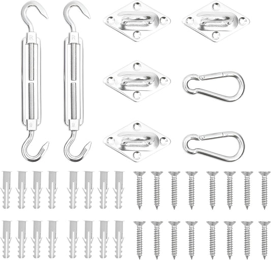 Sonnensegel Zubehör Befestigung | Montage-Zubehör-Set mit Spanner, Ösen, Karabiner, Wandösen