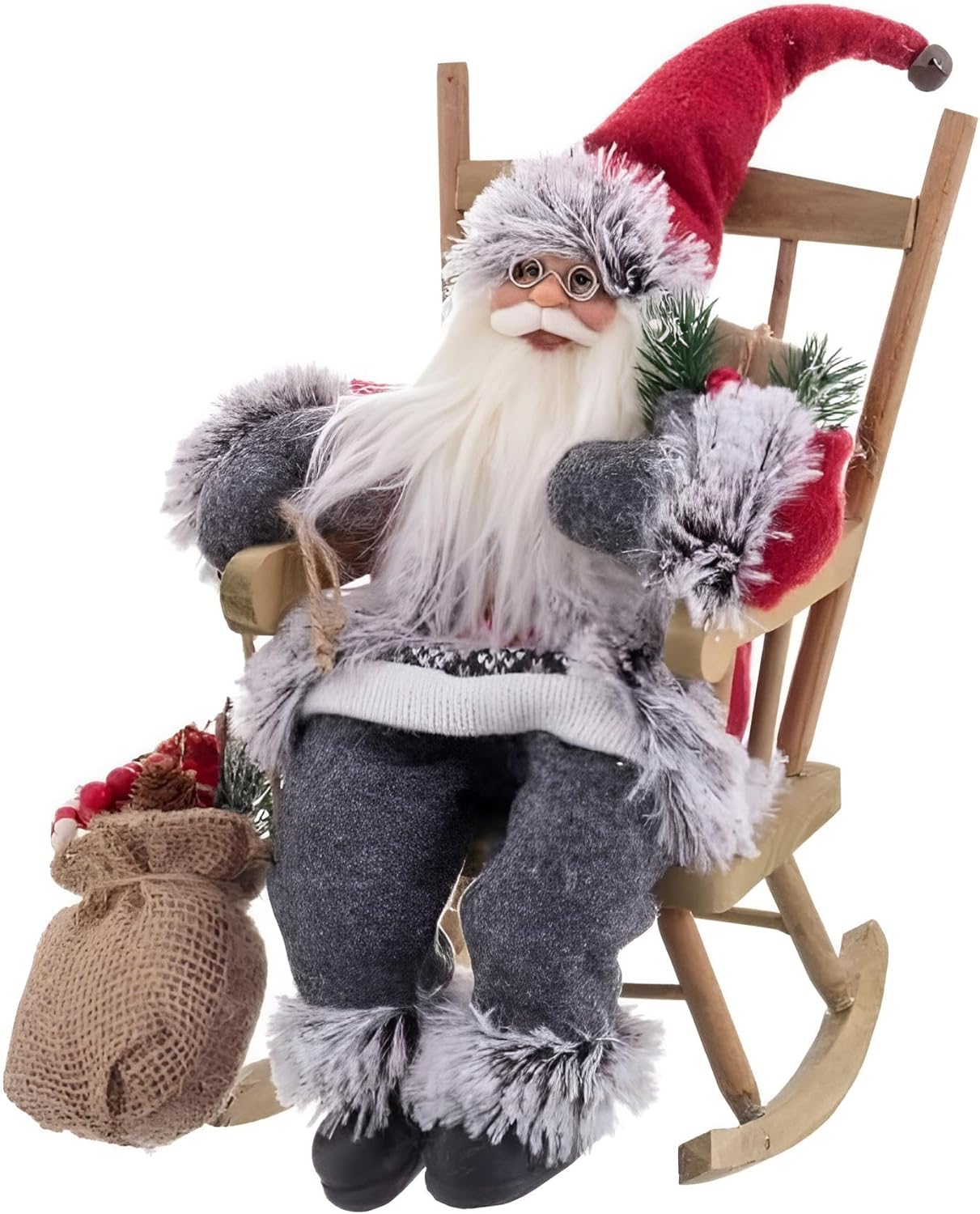 Weihnachtsmann Figur sitzend klein | Mini-Dekofigur für draußen & drinnen | Holzfigur Santa Claus 30 cm