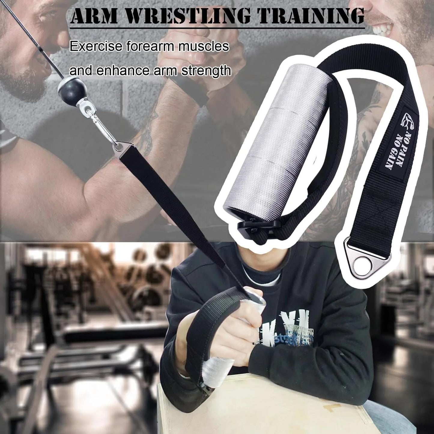 Wrist Roller Arm Wrestling Trainer | Training für Griffkraft, Handgelenk & Unterarme am Kabelzug | Trainingsgerät & Trainingshilfe für Armwrestling, Powerliftig, Bodybuilding