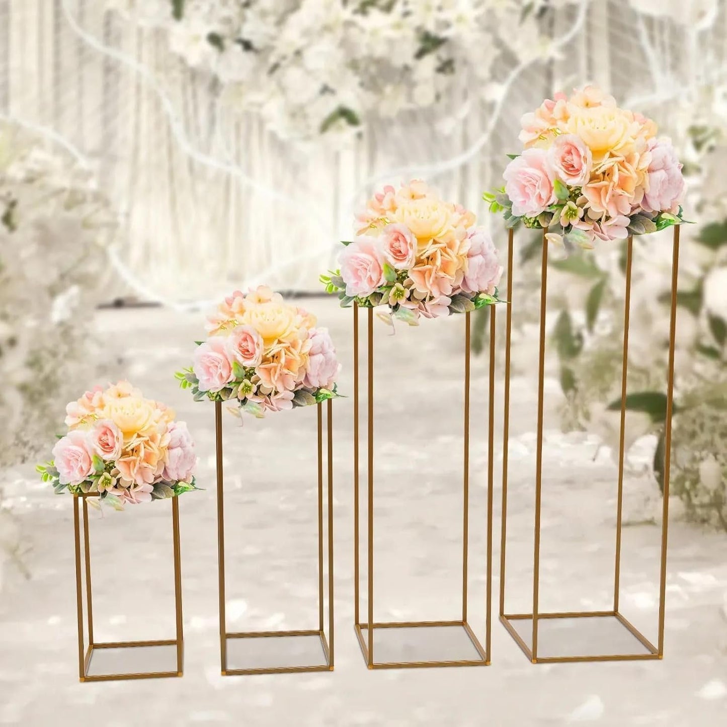 Blumenständer Hochzeit Gold | Blumensäule 40, 60, 80, 100 cm hoch | Metall-Pflanzenständer modern eckig (10x (80 cm))