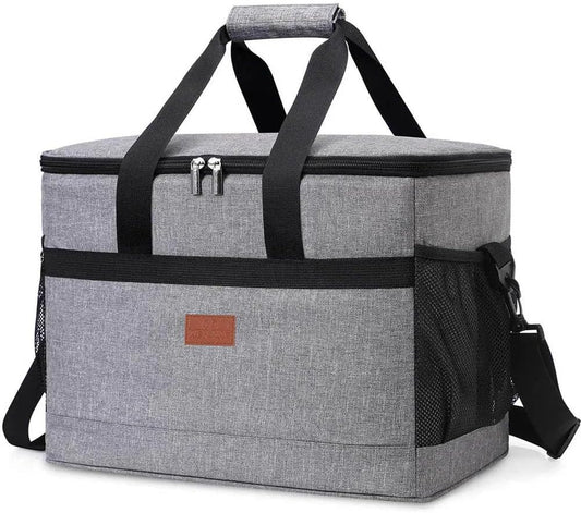 Premium Kühltasche faltbar 32l | Thermotasche groß für Essen & Getränke | Isolierte Frühstückstasche & Lunchtasche | Thermo Tasche Oxford-Gewebe in Grau