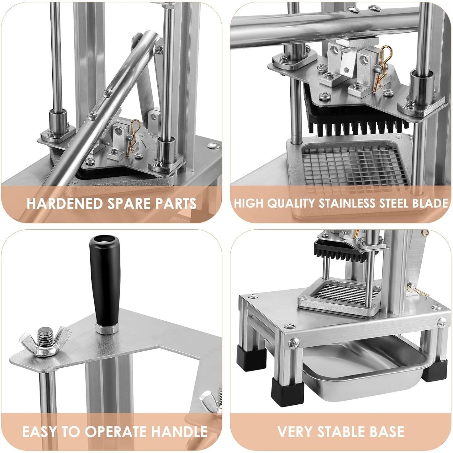 Profi Pommesschneider Edelstahl Gastro 100 kg/Stunde | Kartoffelschneider Maschine 7, 10 & 14 mm Klingen | Multi-Gemüseschneider