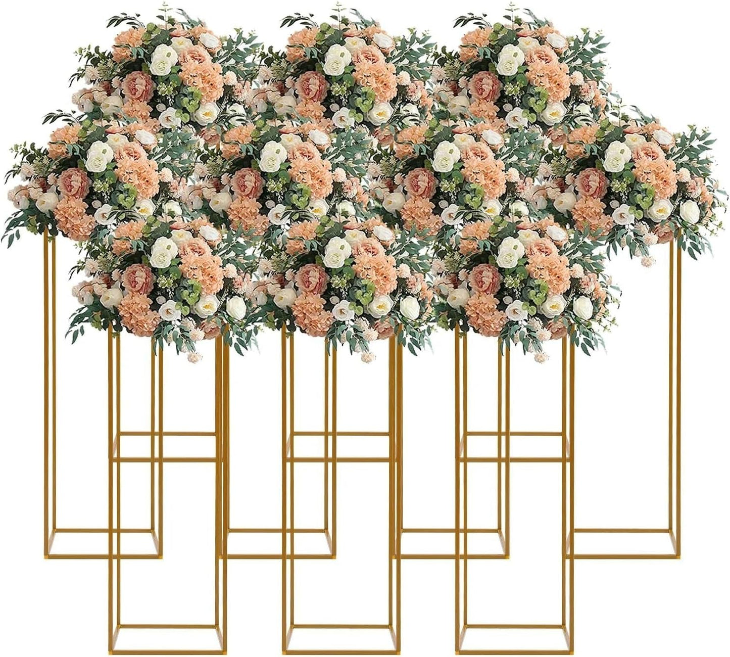 Blumenständer Hochzeit Gold | Blumensäule 40, 60, 80, 100 cm hoch | Metall-Pflanzenständer modern eckig (10x (80 cm))