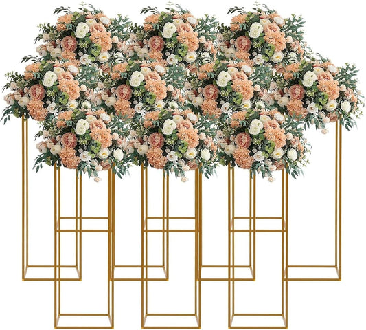 Blumenständer Hochzeit Gold | Blumensäule 40, 60, 80, 100 cm hoch | Metall-Pflanzenständer modern eckig (10x (80 cm))