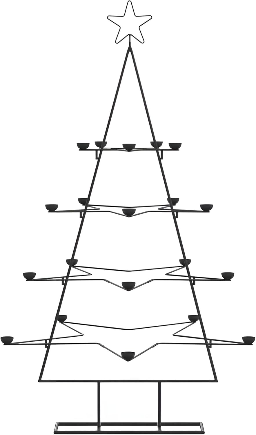 Metall Weihnachtsbaum mit Teelichthaltern | 140 cm Metallgestell modern Schwarz mit Kerzenhaltern | Weihnachtsdeko Metallbaum für 20 Kerzen