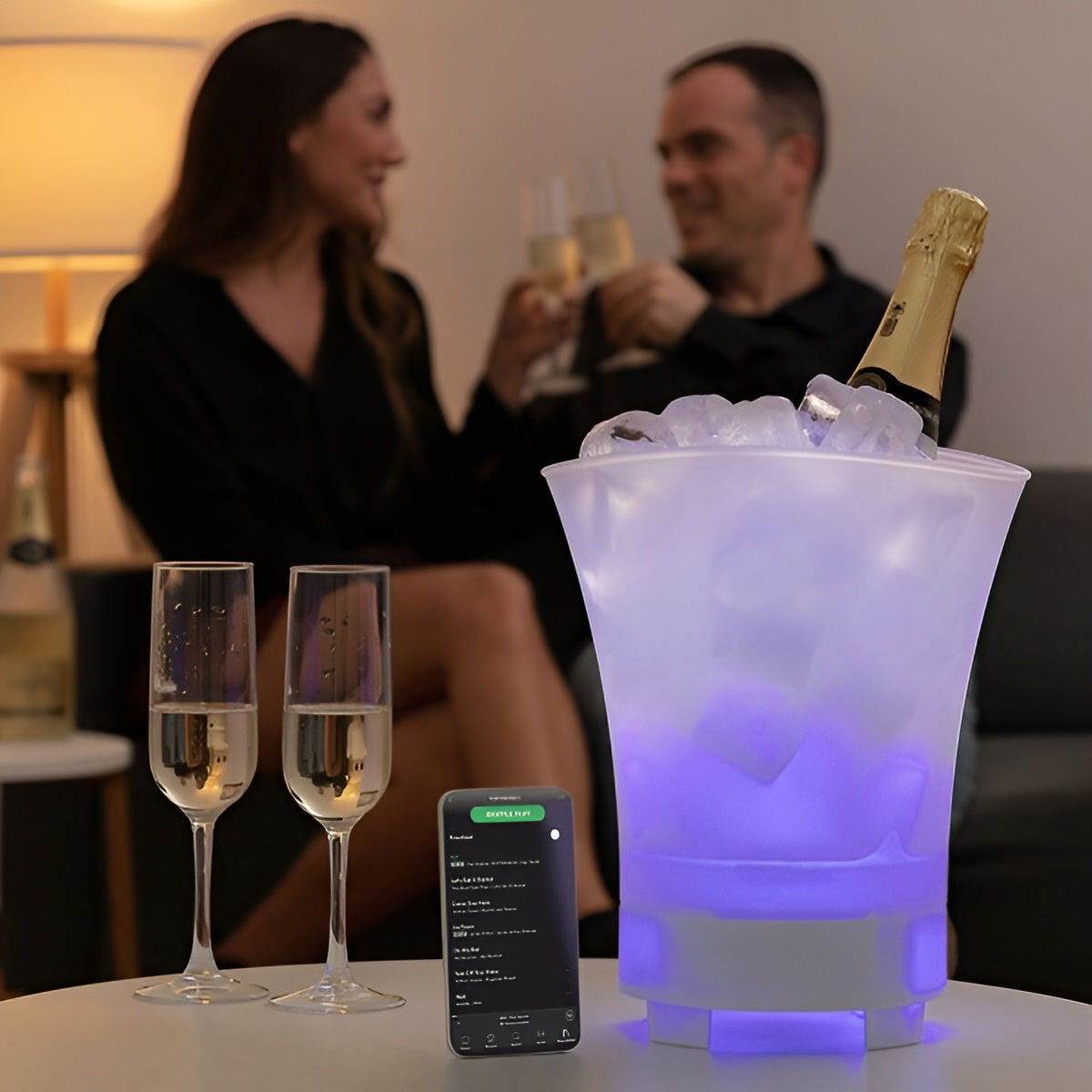 Premium Flaschenkühler Eiskühler mit LED-Licht | Eiskübel beleuchtet mit Musik