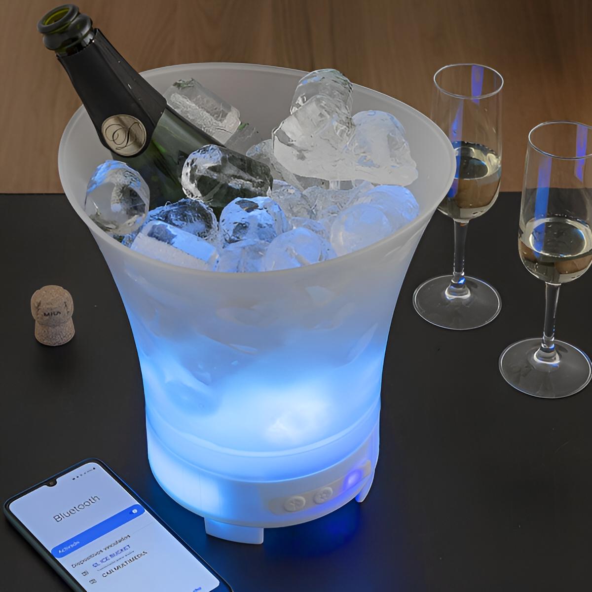 Premium Flaschenkühler Eiskühler mit LED-Licht | Eiskübel beleuchtet mit Musik