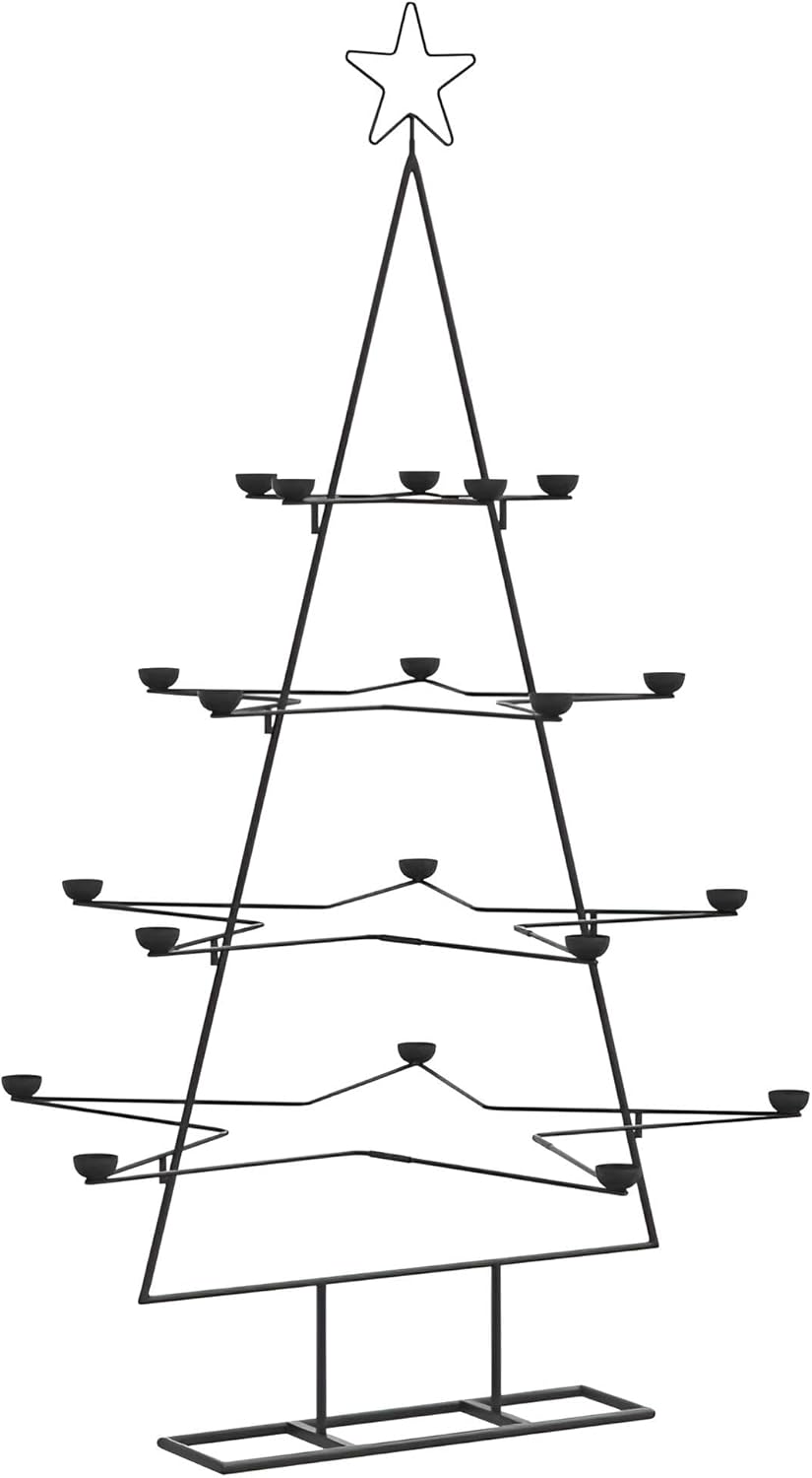 Metall Weihnachtsbaum mit Teelichthaltern | 140 cm Metallgestell modern Schwarz mit Kerzenhaltern | Weihnachtsdeko Metallbaum für 20 Kerzen