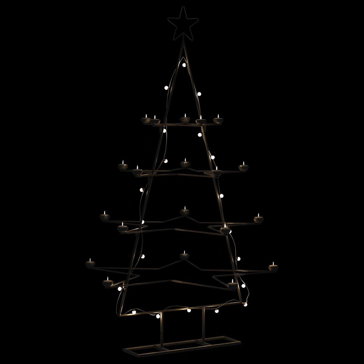 Metall Weihnachtsbaum mit Teelichthaltern | 140 cm Metallgestell modern Schwarz mit Kerzenhaltern | Weihnachtsdeko Metallbaum für 20 Kerzen