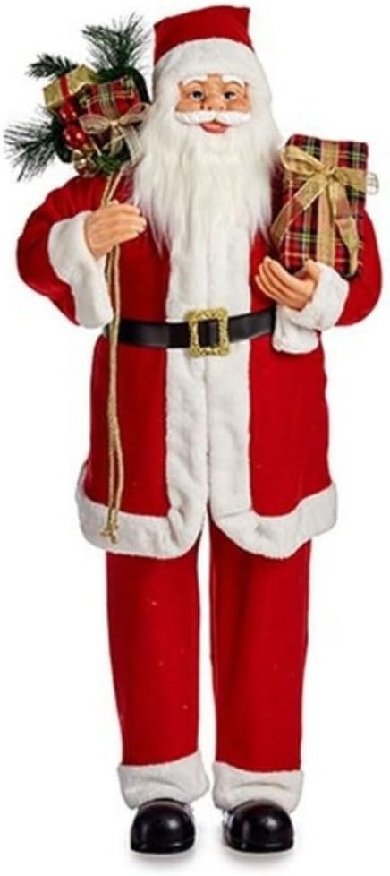 Premium Weihnachtsmann Figur groß für drinnen & draußen | Santa Claus Deko 110 cm mit Geschenkbox außen & innen